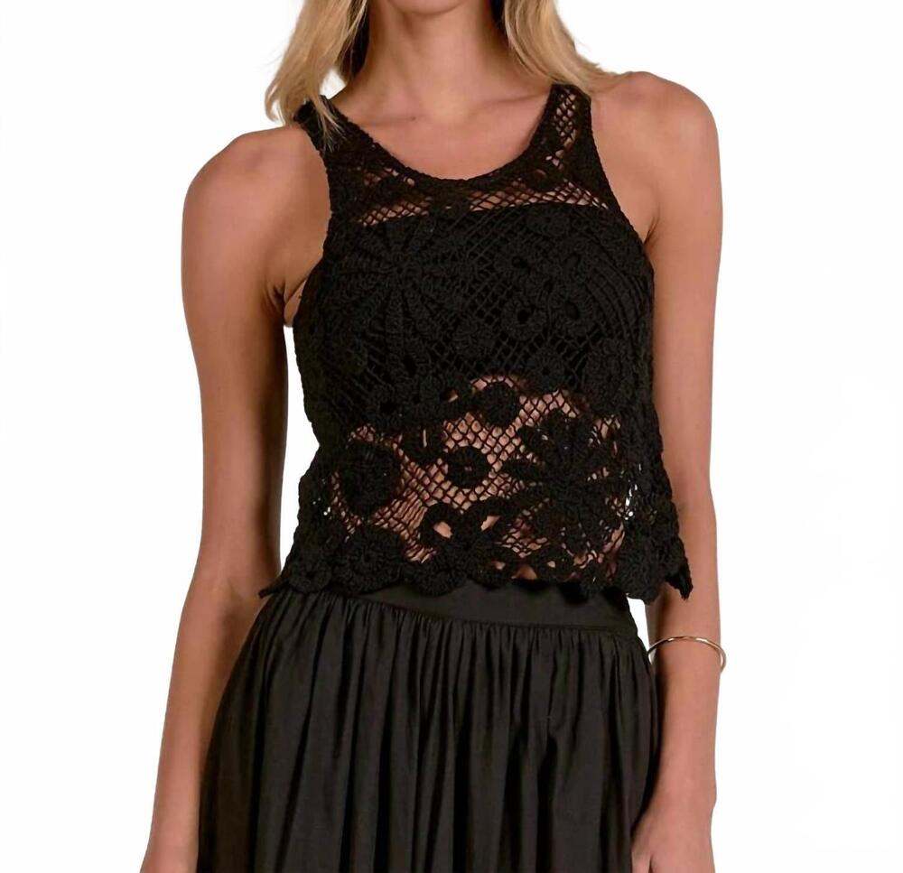 NEW ELAN cassidy crochet knit tank top in black